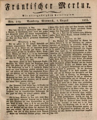 Fränkischer Merkur (Bamberger Zeitung) Mittwoch 7. August 1833