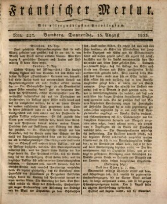 Fränkischer Merkur (Bamberger Zeitung) Donnerstag 15. August 1833