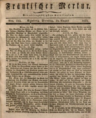 Fränkischer Merkur (Bamberger Zeitung) Dienstag 20. August 1833