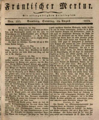 Fränkischer Merkur (Bamberger Zeitung) Sonntag 25. August 1833