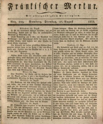 Fränkischer Merkur (Bamberger Zeitung) Dienstag 27. August 1833