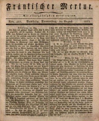 Fränkischer Merkur (Bamberger Zeitung) Donnerstag 29. August 1833