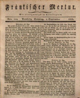 Fränkischer Merkur (Bamberger Zeitung) Sonntag 1. September 1833