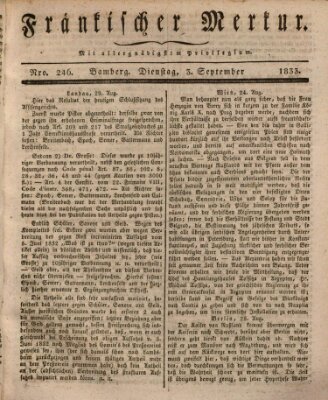 Fränkischer Merkur (Bamberger Zeitung) Dienstag 3. September 1833