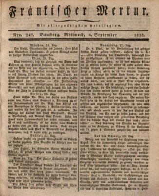 Fränkischer Merkur (Bamberger Zeitung) Mittwoch 4. September 1833