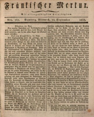 Fränkischer Merkur (Bamberger Zeitung) Mittwoch 18. September 1833