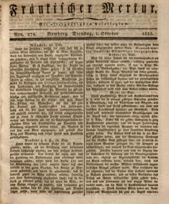 Fränkischer Merkur (Bamberger Zeitung) Dienstag 1. Oktober 1833