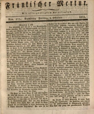 Fränkischer Merkur (Bamberger Zeitung) Freitag 4. Oktober 1833