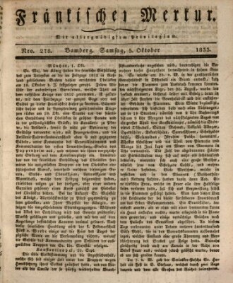 Fränkischer Merkur (Bamberger Zeitung) Samstag 5. Oktober 1833