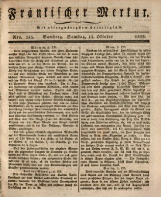 Fränkischer Merkur (Bamberger Zeitung) Samstag 12. Oktober 1833