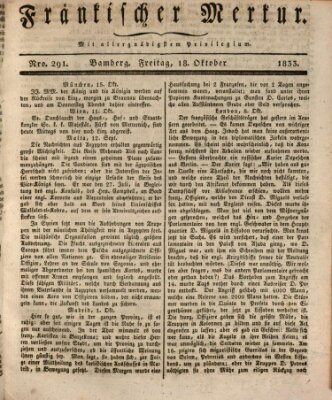 Fränkischer Merkur (Bamberger Zeitung) Freitag 18. Oktober 1833