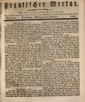 Fränkischer Merkur (Bamberger Zeitung) Montag 21. Oktober 1833