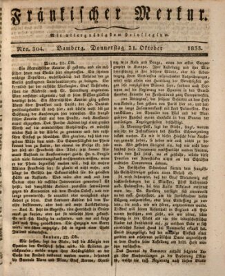 Fränkischer Merkur (Bamberger Zeitung) Donnerstag 31. Oktober 1833