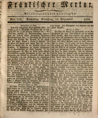 Fränkischer Merkur (Bamberger Zeitung) Dienstag 12. November 1833