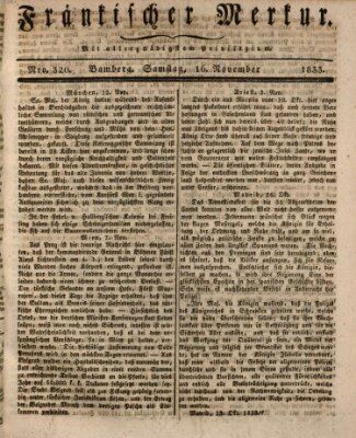 Fränkischer Merkur (Bamberger Zeitung) Samstag 16. November 1833