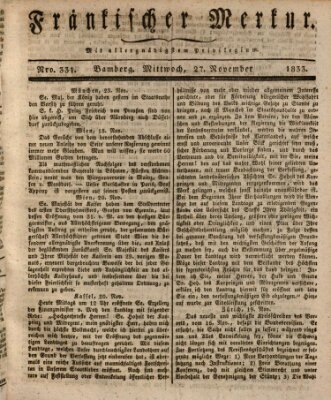 Fränkischer Merkur (Bamberger Zeitung) Mittwoch 27. November 1833