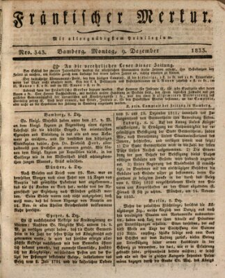 Fränkischer Merkur (Bamberger Zeitung) Montag 9. Dezember 1833