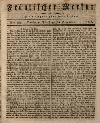 Fränkischer Merkur (Bamberger Zeitung) Dienstag 24. Dezember 1833