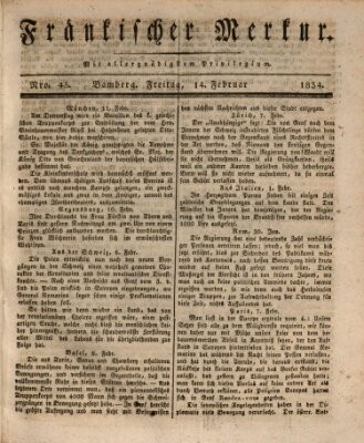 Fränkischer Merkur (Bamberger Zeitung) Freitag 14. Februar 1834