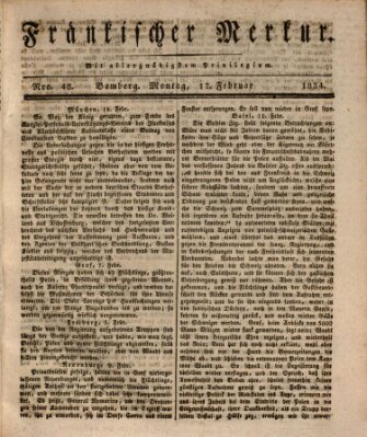 Fränkischer Merkur (Bamberger Zeitung) Montag 17. Februar 1834