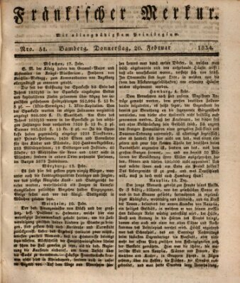 Fränkischer Merkur (Bamberger Zeitung) Donnerstag 20. Februar 1834