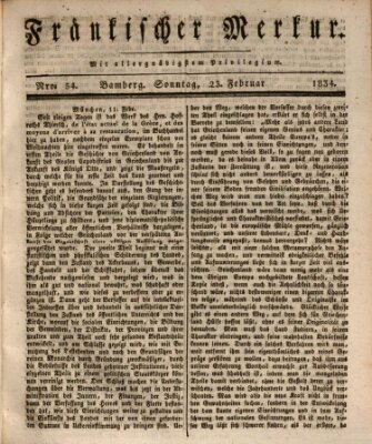 Fränkischer Merkur (Bamberger Zeitung) Sonntag 23. Februar 1834