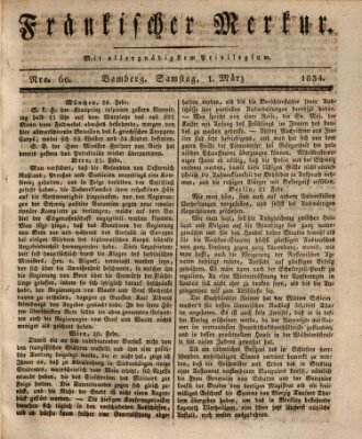 Fränkischer Merkur (Bamberger Zeitung) Samstag 1. März 1834