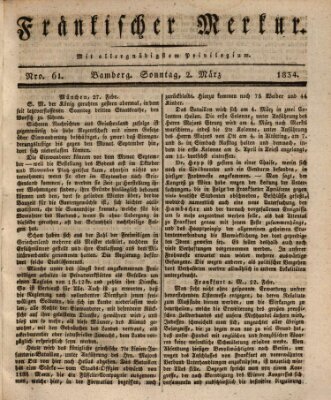 Fränkischer Merkur (Bamberger Zeitung) Sonntag 2. März 1834