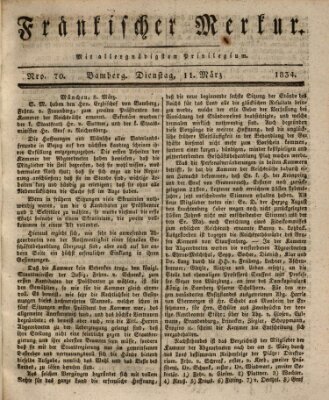 Fränkischer Merkur (Bamberger Zeitung) Dienstag 11. März 1834