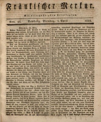 Fränkischer Merkur (Bamberger Zeitung) Dienstag 1. April 1834