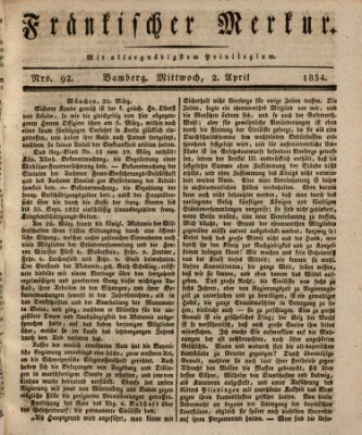 Fränkischer Merkur (Bamberger Zeitung) Mittwoch 2. April 1834