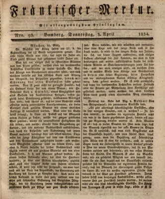 Fränkischer Merkur (Bamberger Zeitung) Donnerstag 3. April 1834