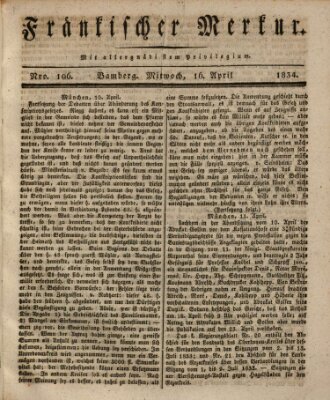 Fränkischer Merkur (Bamberger Zeitung) Mittwoch 16. April 1834