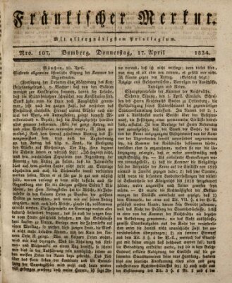 Fränkischer Merkur (Bamberger Zeitung) Donnerstag 17. April 1834