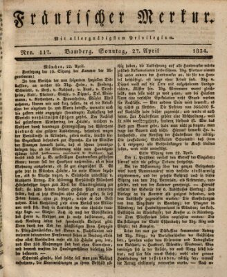 Fränkischer Merkur (Bamberger Zeitung) Sonntag 27. April 1834