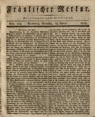 Fränkischer Merkur (Bamberger Zeitung) Dienstag 29. April 1834