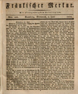 Fränkischer Merkur (Bamberger Zeitung) Mittwoch 2. Juli 1834