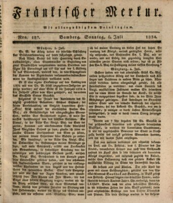 Fränkischer Merkur (Bamberger Zeitung) Sonntag 6. Juli 1834