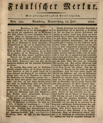 Fränkischer Merkur (Bamberger Zeitung) Donnerstag 10. Juli 1834