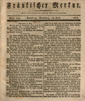 Fränkischer Merkur (Bamberger Zeitung) Sonntag 13. Juli 1834