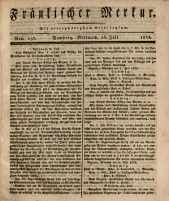 Fränkischer Merkur (Bamberger Zeitung) Mittwoch 16. Juli 1834