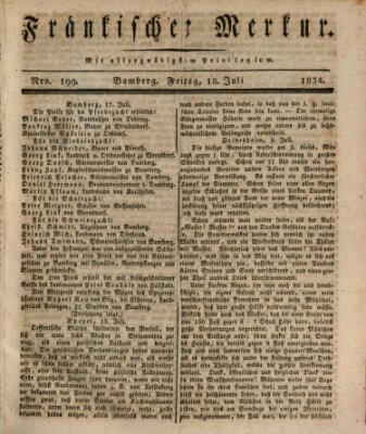 Fränkischer Merkur (Bamberger Zeitung) Freitag 18. Juli 1834