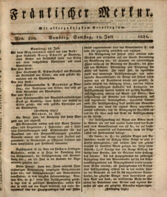 Fränkischer Merkur (Bamberger Zeitung) Samstag 19. Juli 1834