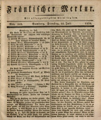 Fränkischer Merkur (Bamberger Zeitung) Dienstag 22. Juli 1834