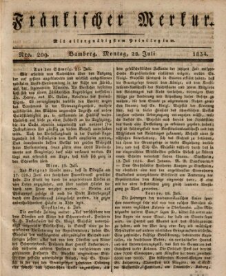 Fränkischer Merkur (Bamberger Zeitung) Montag 28. Juli 1834