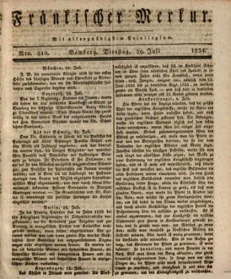 Fränkischer Merkur (Bamberger Zeitung) Dienstag 29. Juli 1834