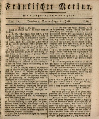 Fränkischer Merkur (Bamberger Zeitung) Donnerstag 31. Juli 1834