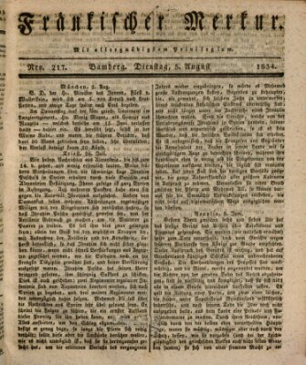 Fränkischer Merkur (Bamberger Zeitung) Dienstag 5. August 1834