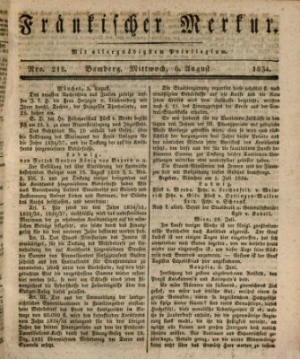 Fränkischer Merkur (Bamberger Zeitung) Mittwoch 6. August 1834