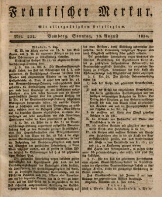 Fränkischer Merkur (Bamberger Zeitung) Sonntag 10. August 1834